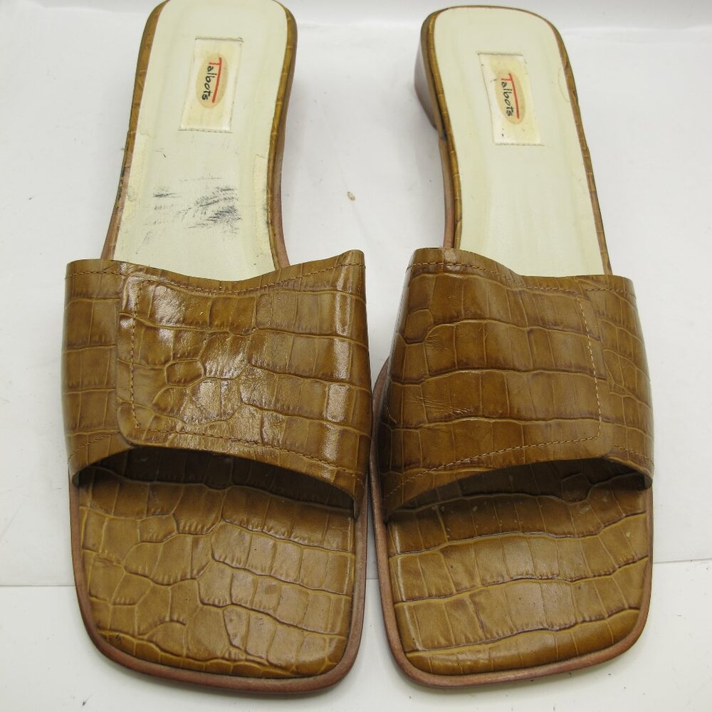 Talbot’s golden-brown crocodile-embossed slide 8.5AA